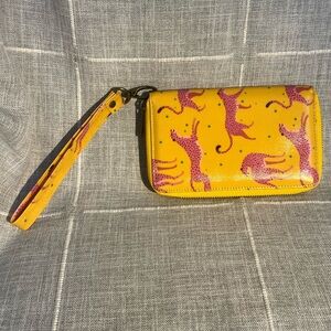 Wander Yellow and Pink Animal Print Wallet with Wrist Strap
